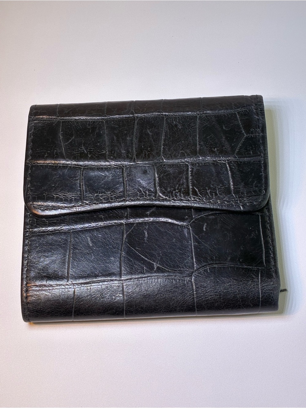 Black Croc-Embossed Leather Wallet